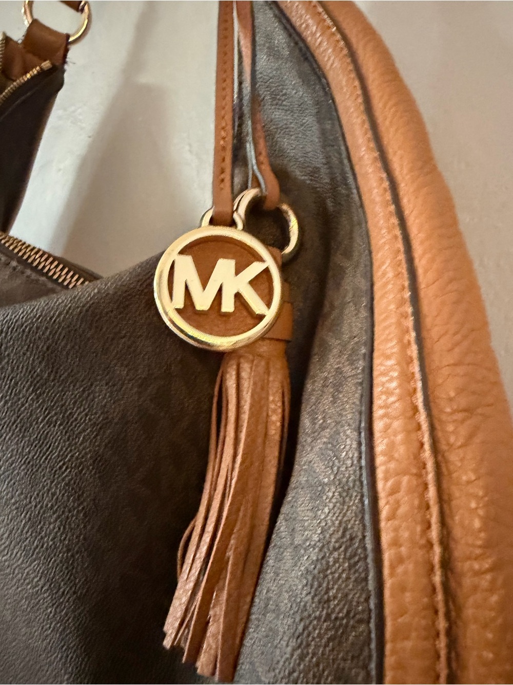 Michael Kors Brown & Tan Logo Hobo with Tassel - Picture 2 of 11